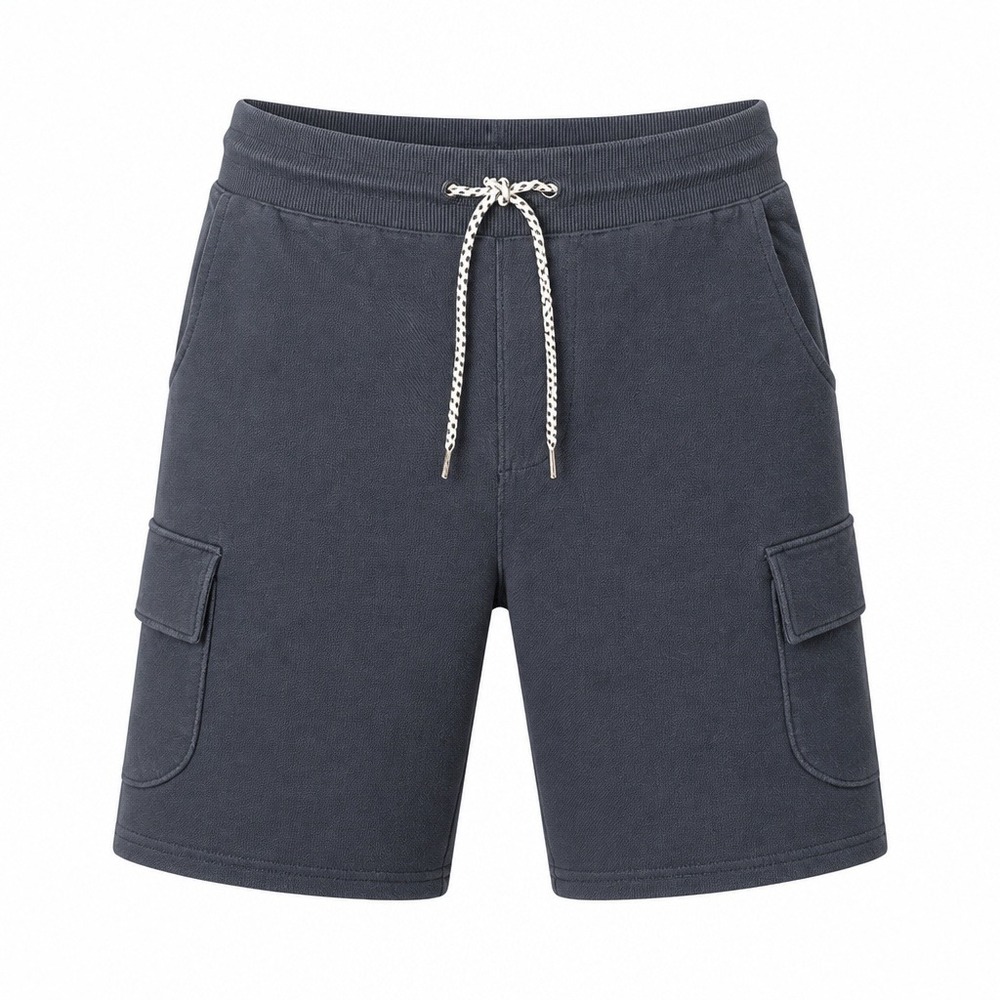 Columbia Mens Cargo Shorts Navy Blue Fleece Drawstring Pockets Size Medium 9in